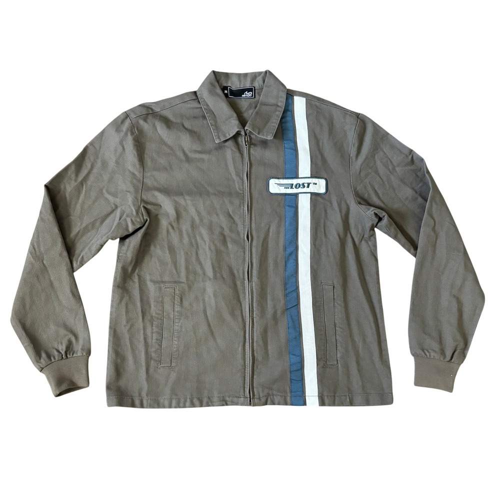 Lost‎ Enterprises Full Zip Jacket Sz M Gray Racing Stripes Retro 90's y2k Skate